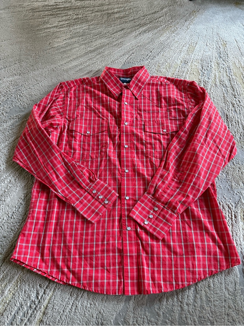 Wrangler Shirt Red Plaid Tartan western long sleeve Pearl Snap Pockets Cotton XL